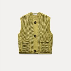 Zara Open-Weave Knit Button Vest in Lime